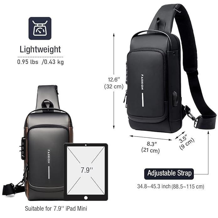 Anti Theft Sling Bag, USB Charging Sport Sling Anti-Theft Shoulder Bag, Crossbody Bags Chest Daypack Anti Theft Sling Bag, USB Charging Sport Sling Anti-Theft Shoulder Bag, Crossbody Bags Chest Daypack